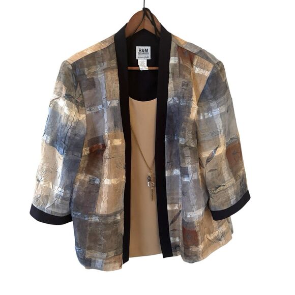 Vintage R&M Richards Women Blouse Cardigan Duo Necklace 18WP Floral Quiet Luxury - Picture 1 of 13